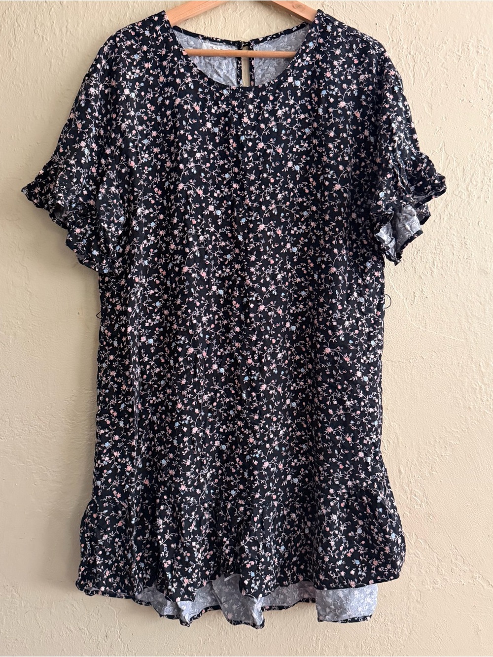 Maurices Black Floral Dress with Pink & Blue Blossoms, No belt